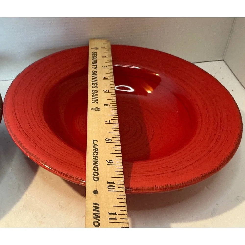Tag Pasta Bowls Set of 2 Red Brown Wide Rim Stoneware 9 Inch Casual Dining